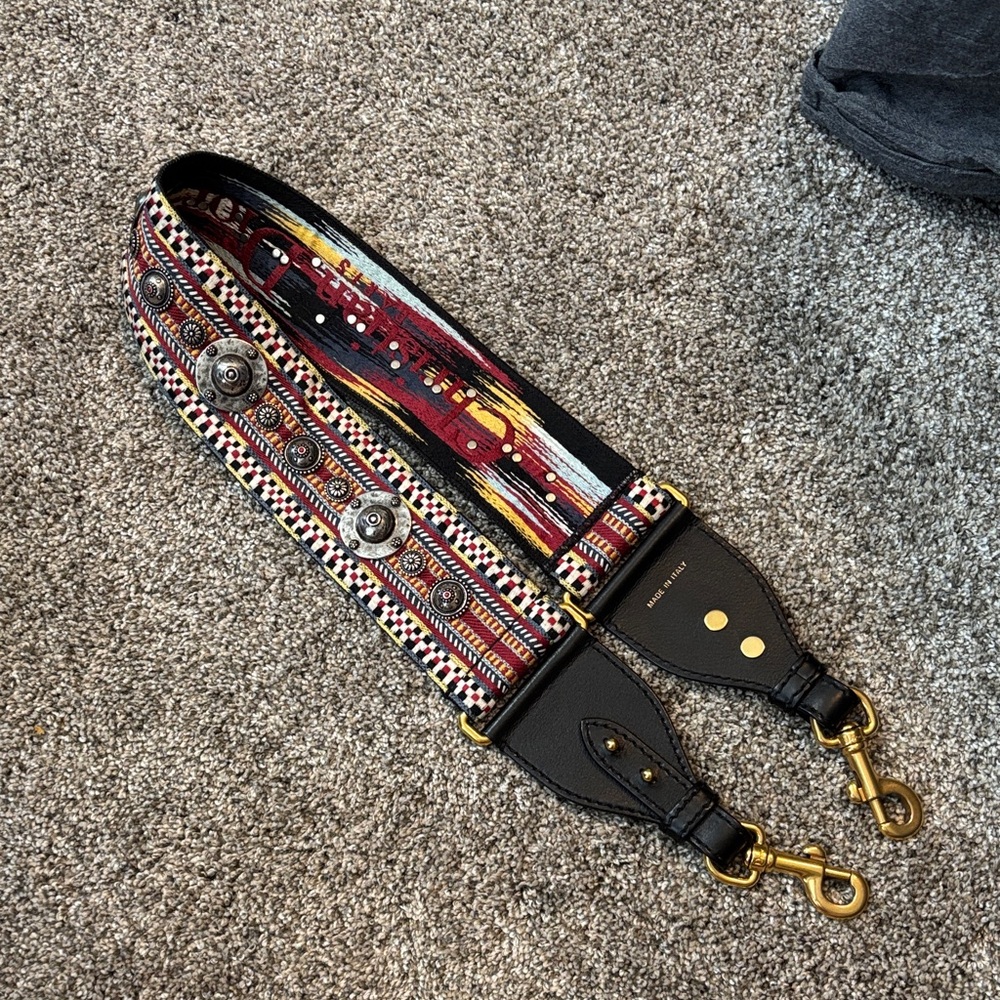 Authentic Christian Dior Colorful Guitar Strap with Gold Hardware